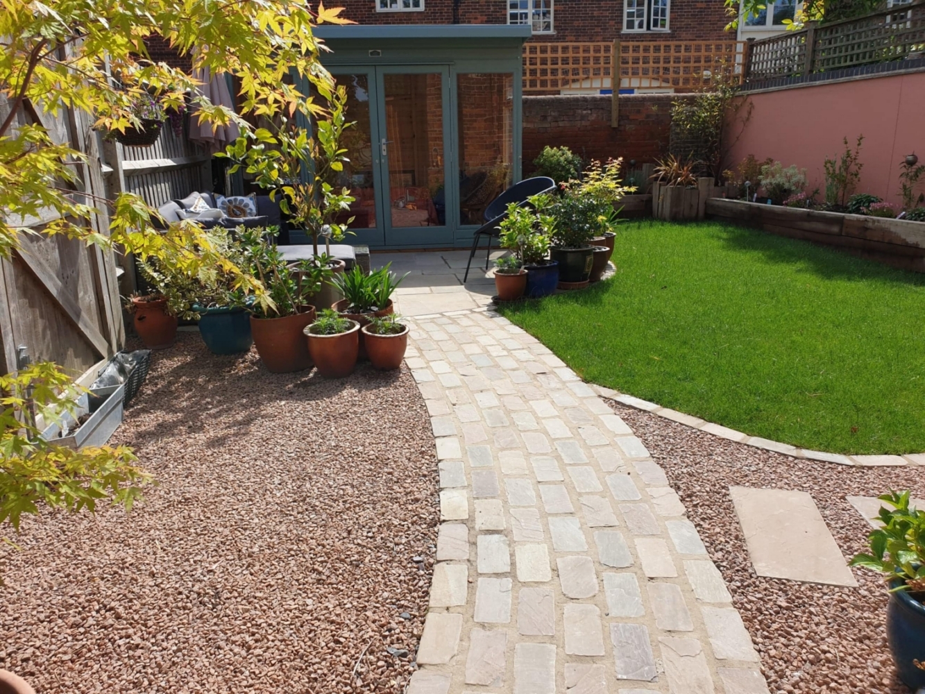 Brick path in gravel with stepstones