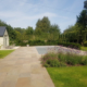 Paved patio around swimming pool