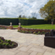 Patio, steps and curved wall